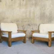 Paire de fauteuils vintage en orme massif