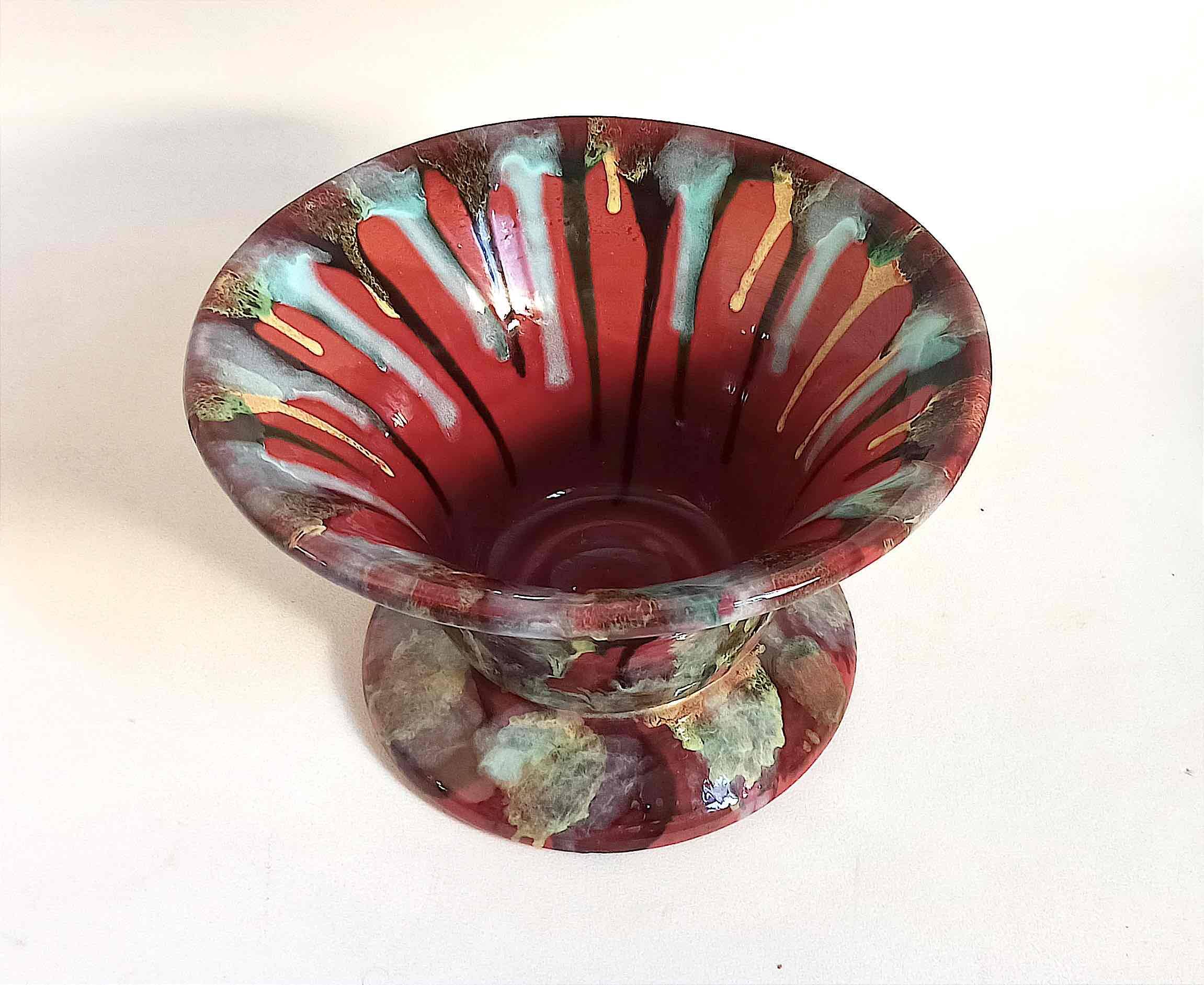 Coupe sur pied céramique multicolore (vide poche ou autre) années 60 diamètre 26,7 cm