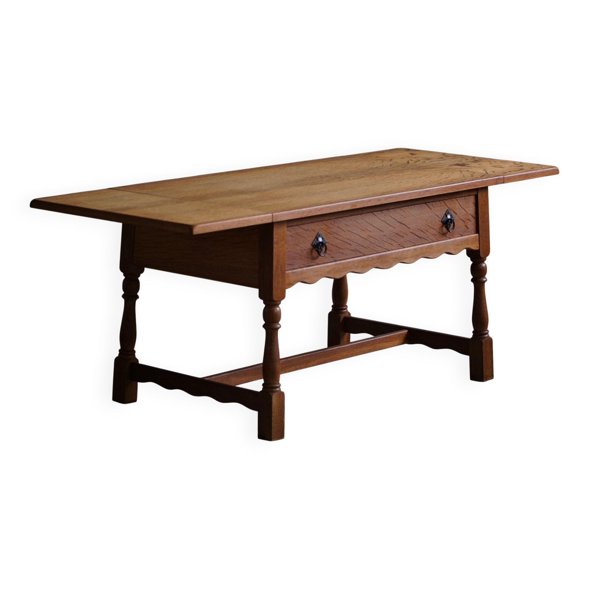 Danish folding table from the mid-century with a drawer in oak, Henning Kjærnulf, 1960s.