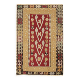 3x5 Red & Mustard Tribal Handmade Vintage Kilim Rug, 95x143Cm