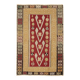 Tapis Kilim tribal vintage fait main rouge et moutarde 3x5, 95x143 cm