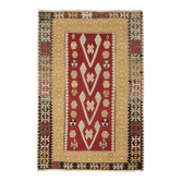 Tapis Kilim tribal vintage fait main rouge et moutarde 3x5, 95x143 cm