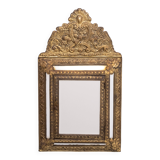 Antique Dutch Brass Ornate Repousse hanging Mirror Hall Cabinet