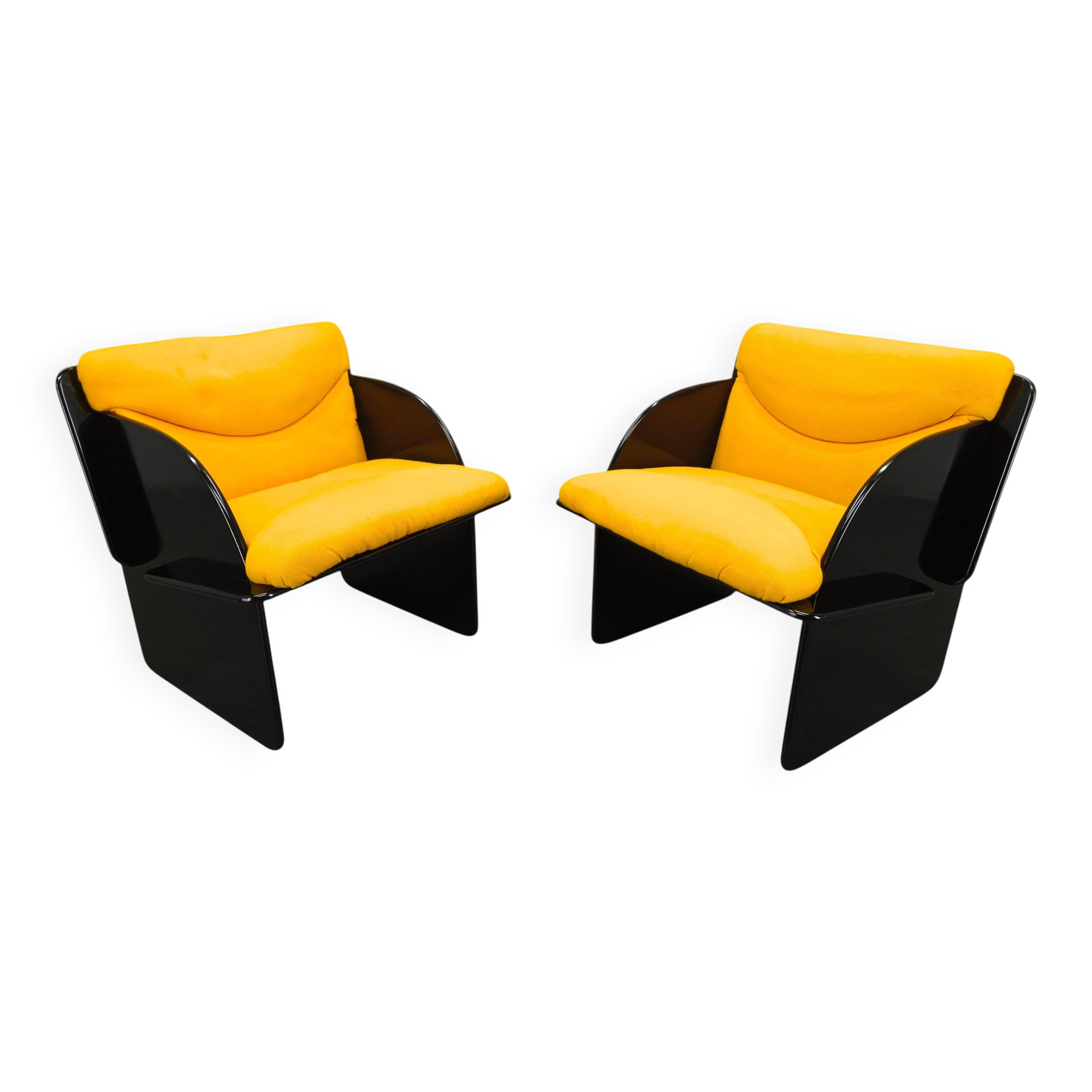 Pair of Italian Space Age Armchairs, Black Lacquer, 1970s