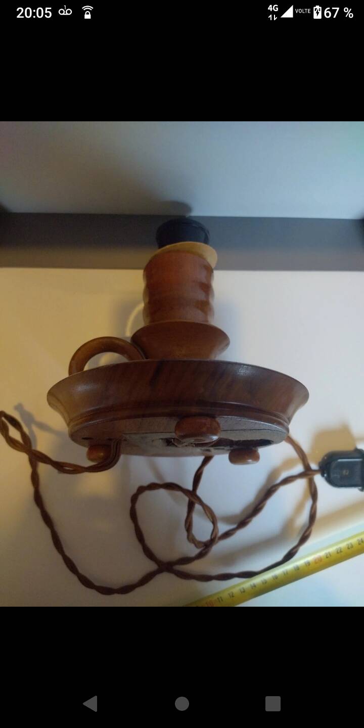 Vintage Scandinavian turned wooden candlestick lamp base