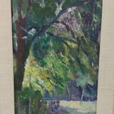 Oil painting on panel early 1900 landscape impressionist frame