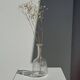 Small glass bottle vase with engraved geometric patterns vintage H16.5