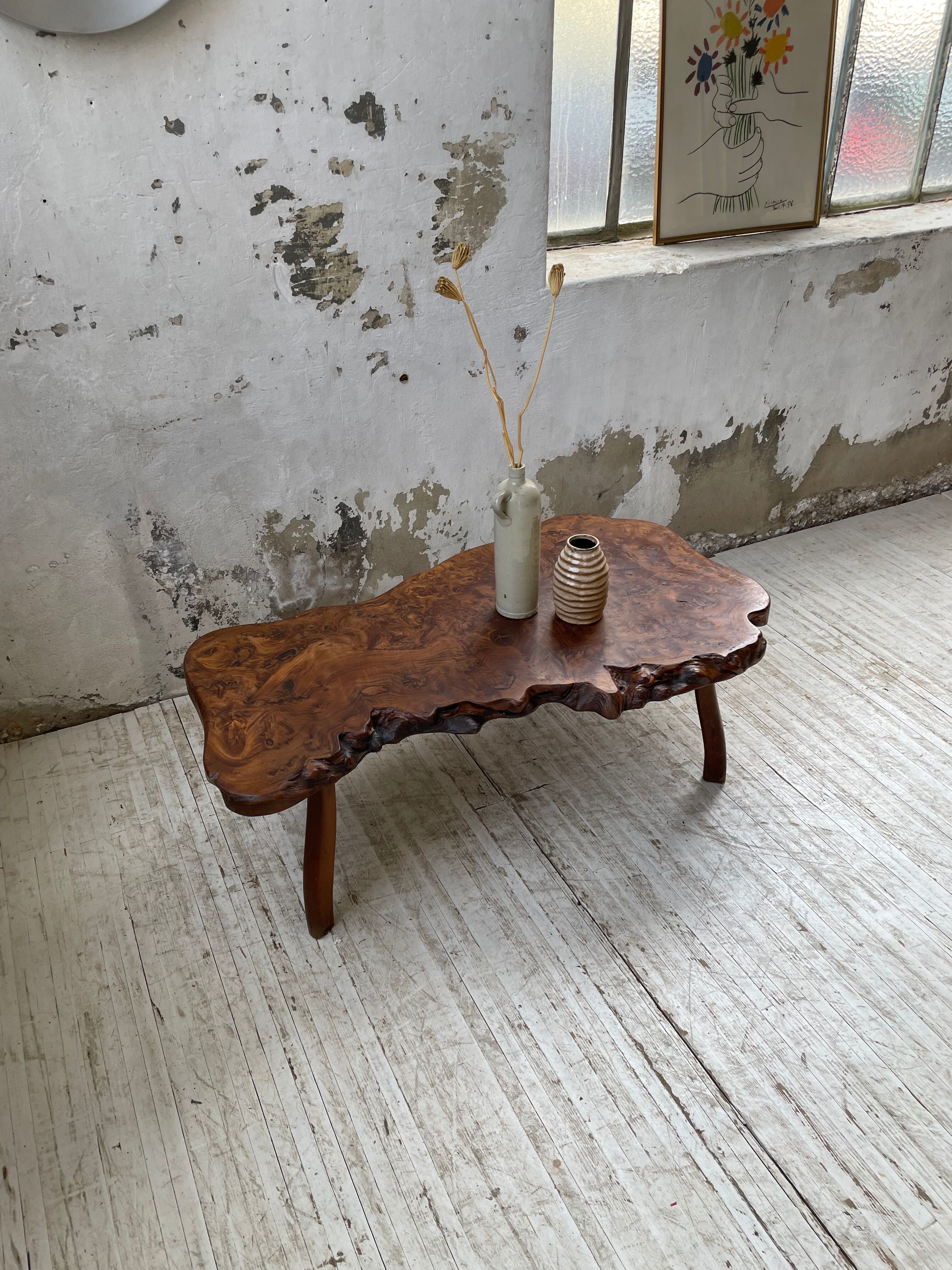 Solid free-form elm coffee table