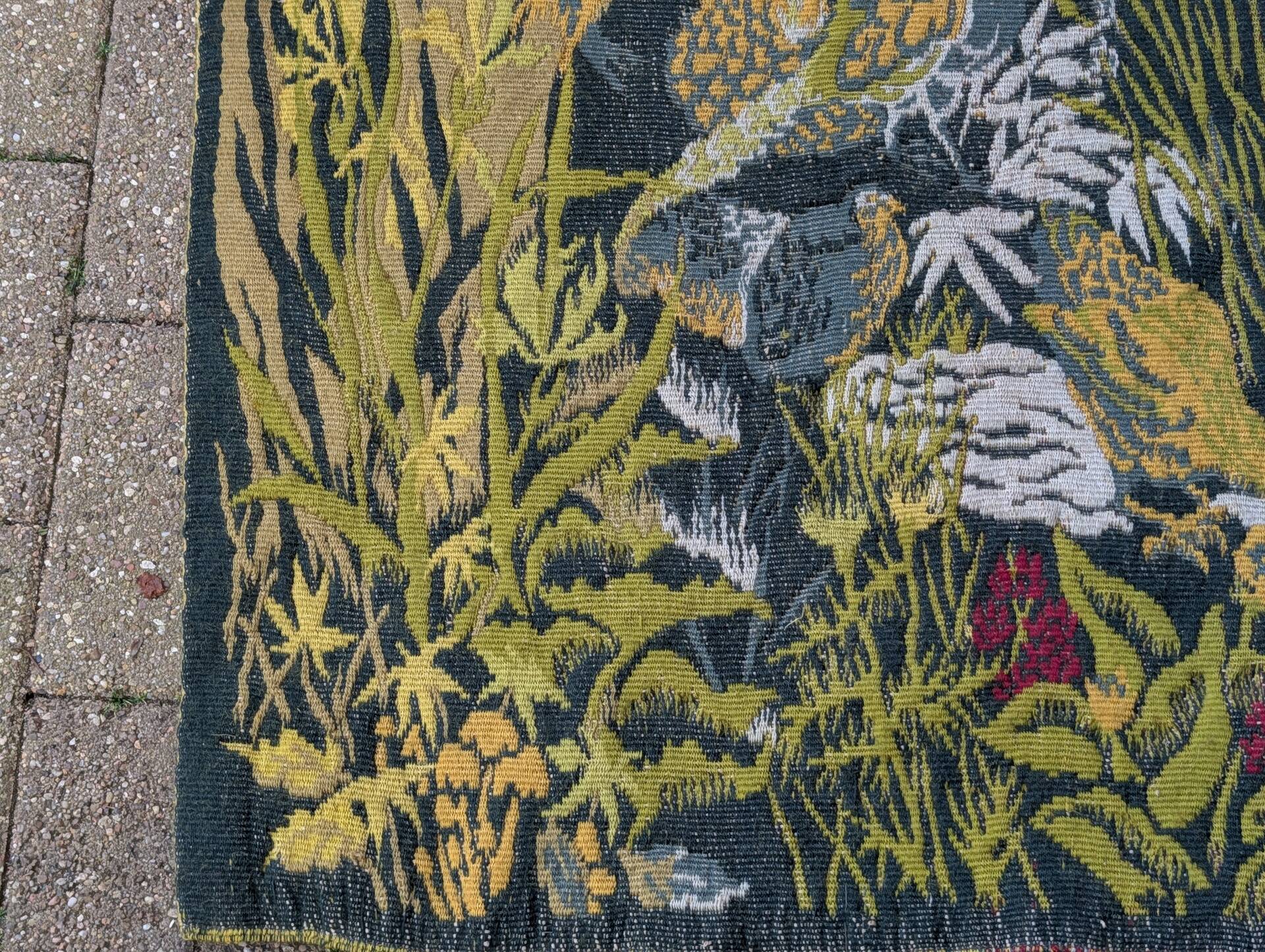Large Aubusson tapestry "Verdure with birds" signed