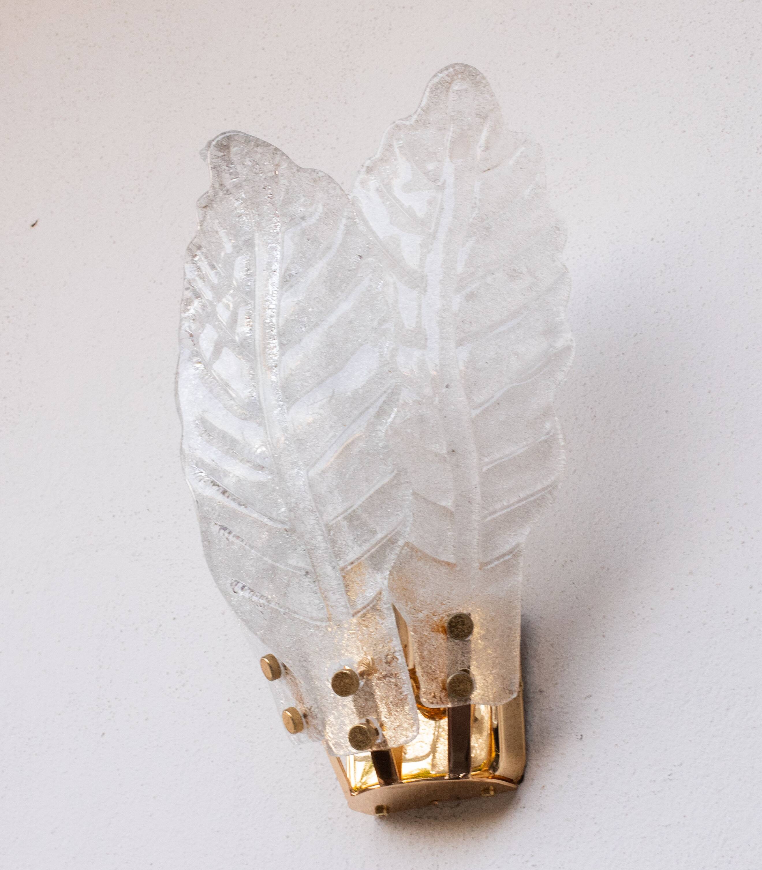 Set of 2 Florence, elegant Murano wall light transparent leaves, 1970
