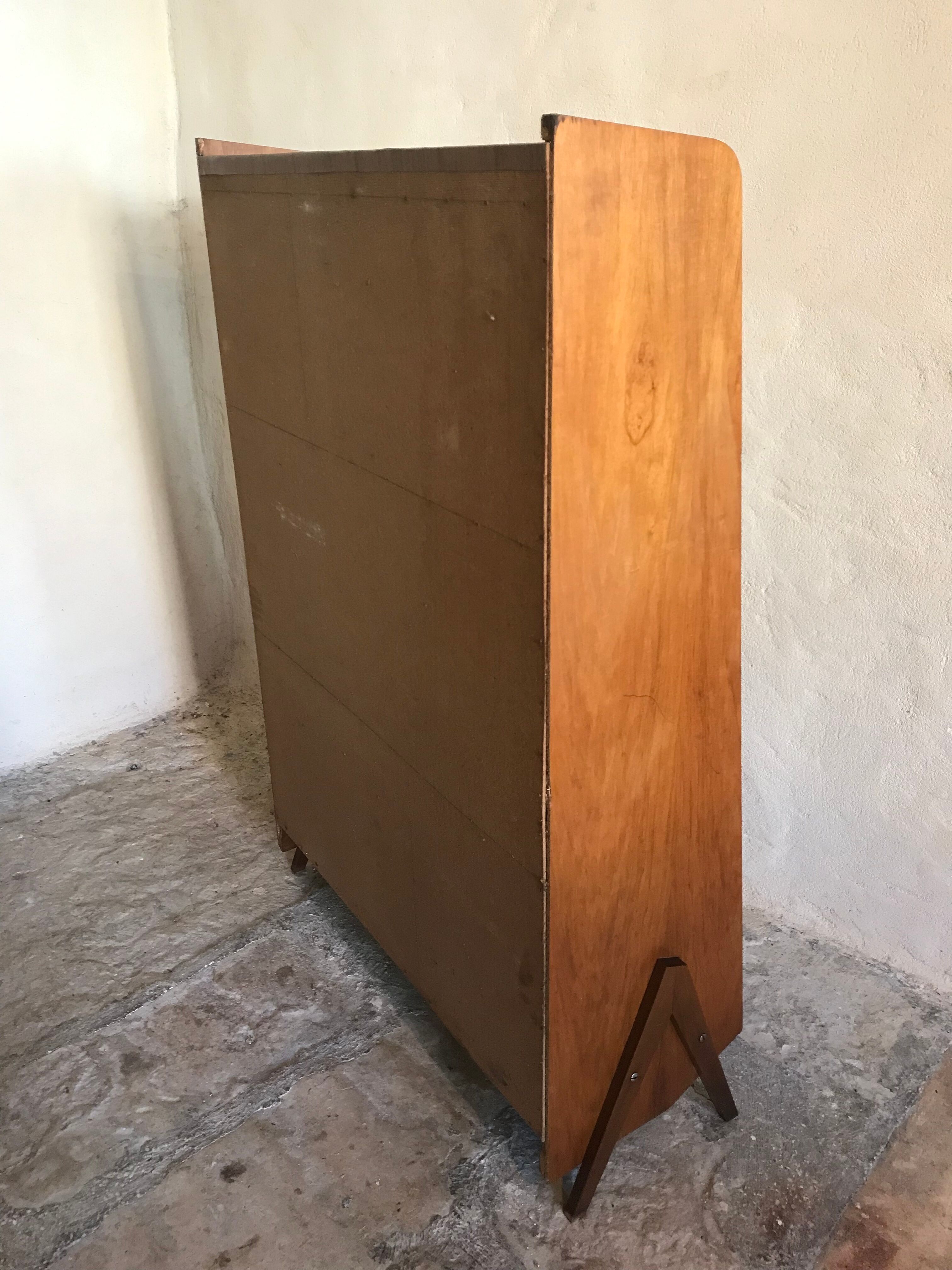 1960's vintage bookcase blond walnut and compass feet
