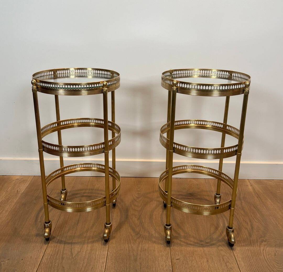 Pair of Art Deco Round Rolling Tables with Removable Tops, Maison Jans