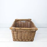 Panier Vintage Anse Rangement Mid Century Panier en osier tressé marron Travail manuel Hygge Skandi