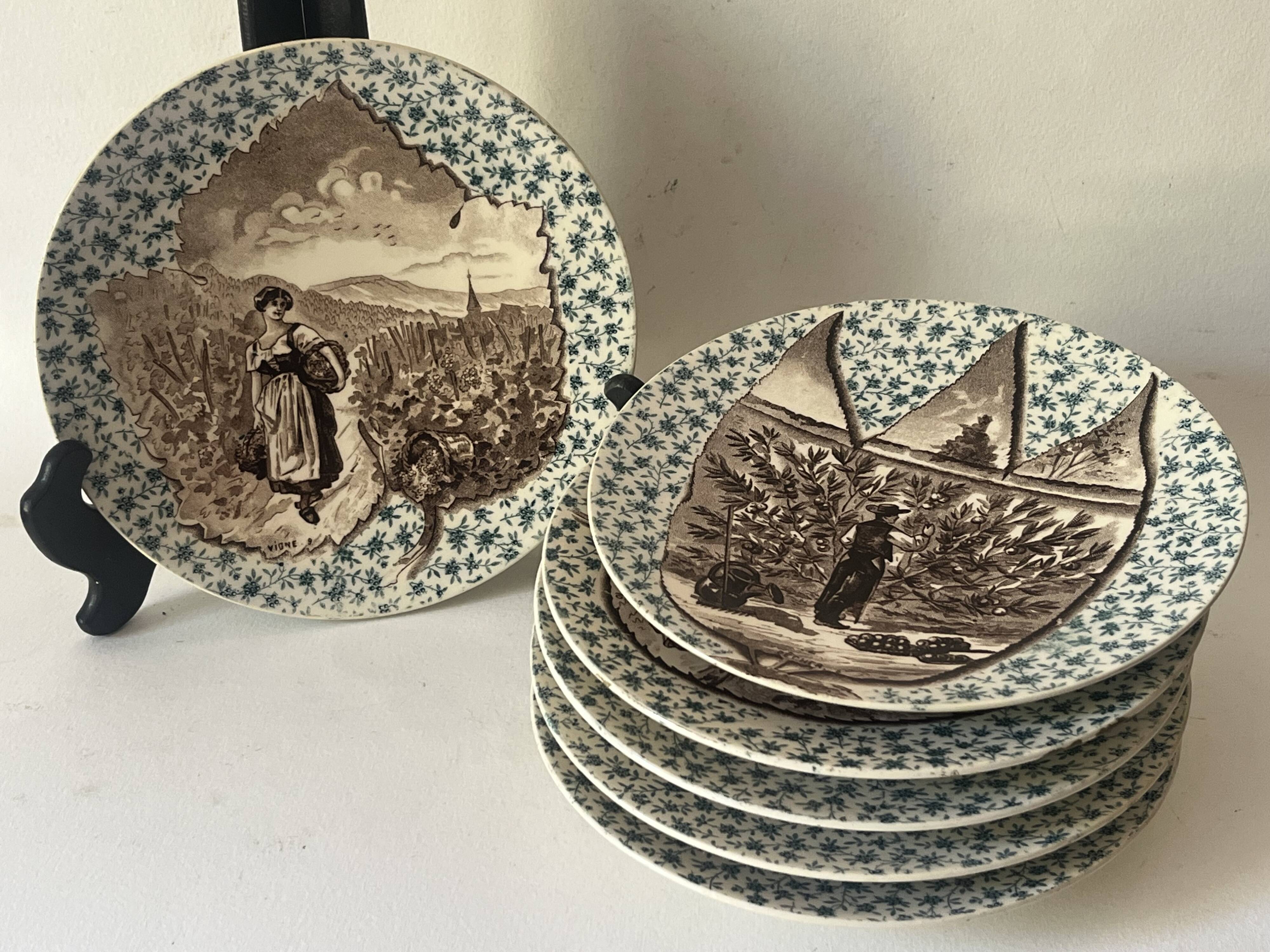6 assiettes décoratives Sarreguemines - Arbres fruitiers