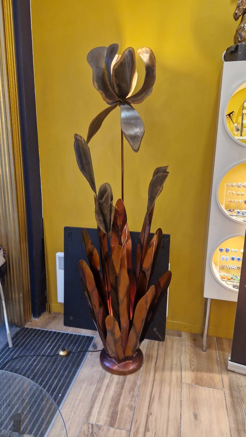 Henri Fernandez Floral Floor Lamp in Gold Metal