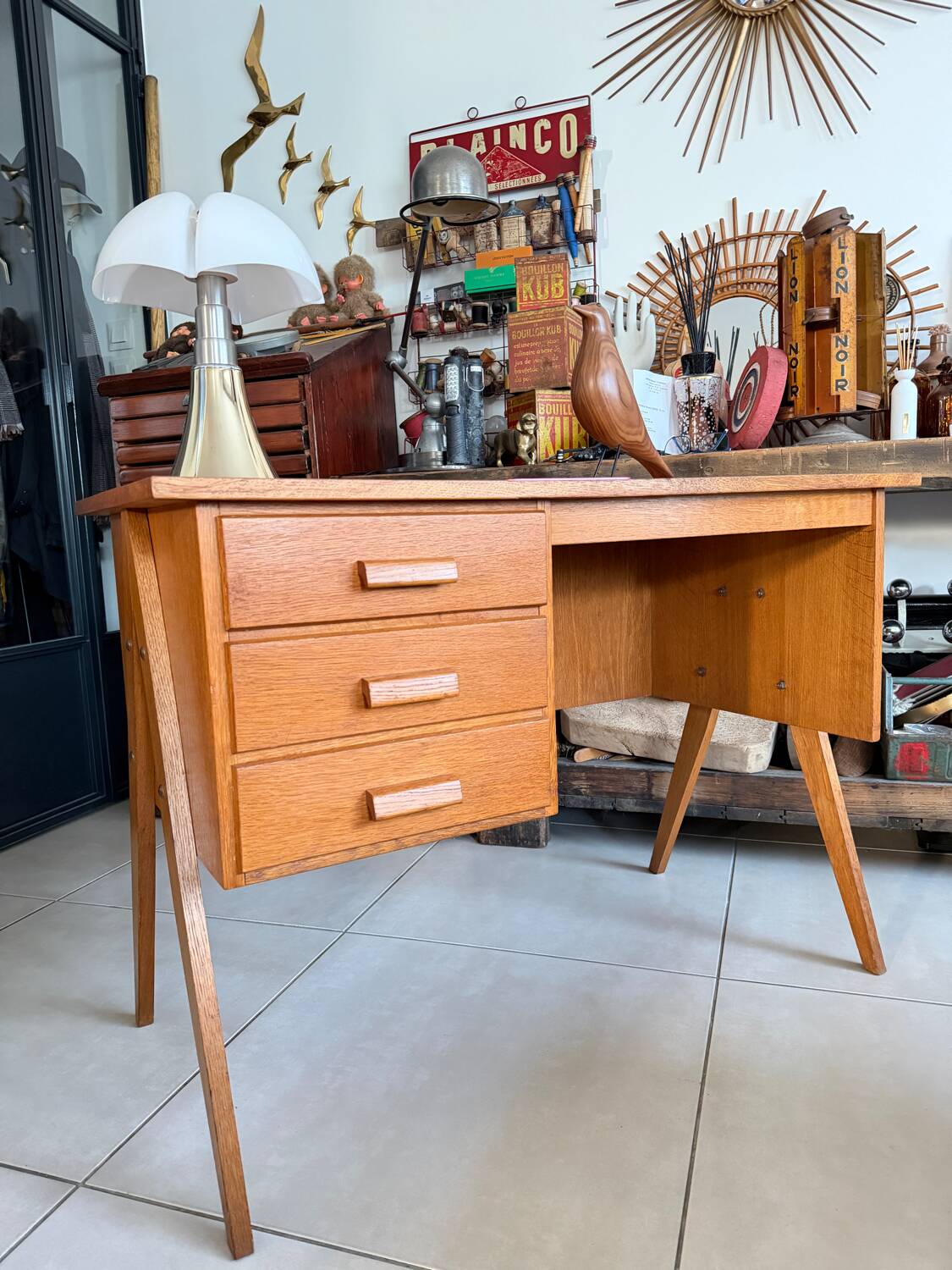 Vintage desk with tapered legs