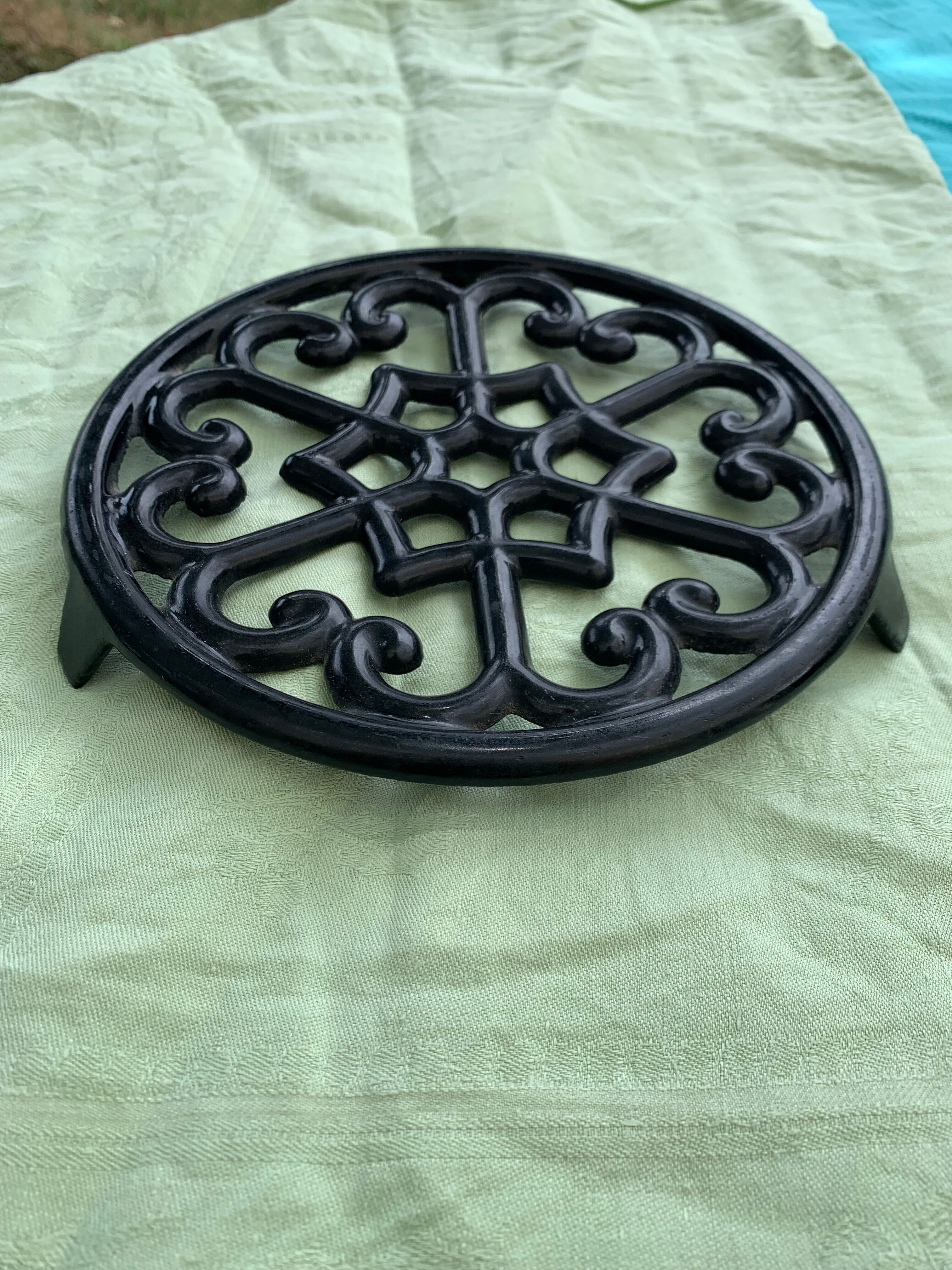 Dessous De Plat Art Déco - Fonte émaillée Et Bois - Motif Canard - Vintage