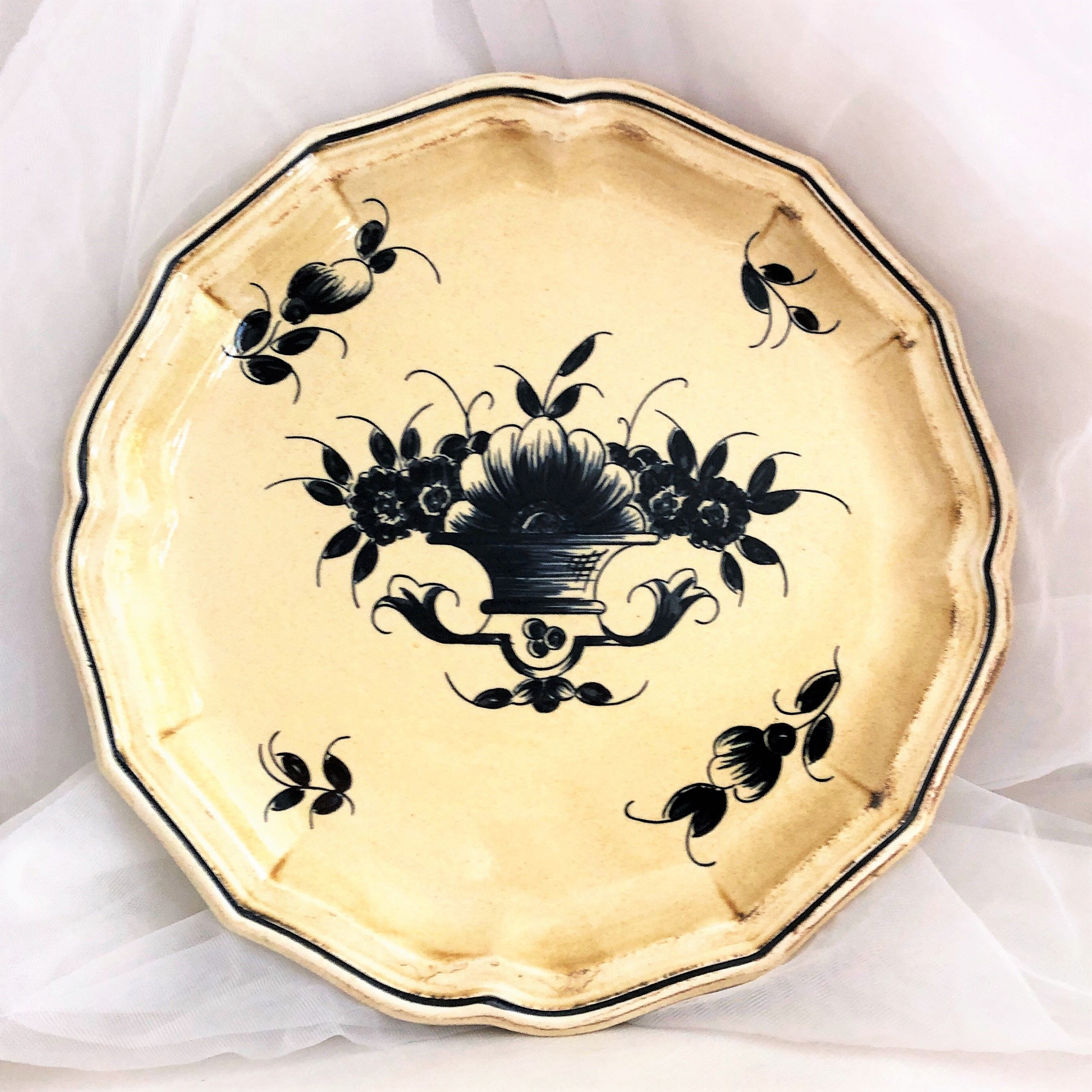 Decorative plate earthenware from Salins France decoration Basket