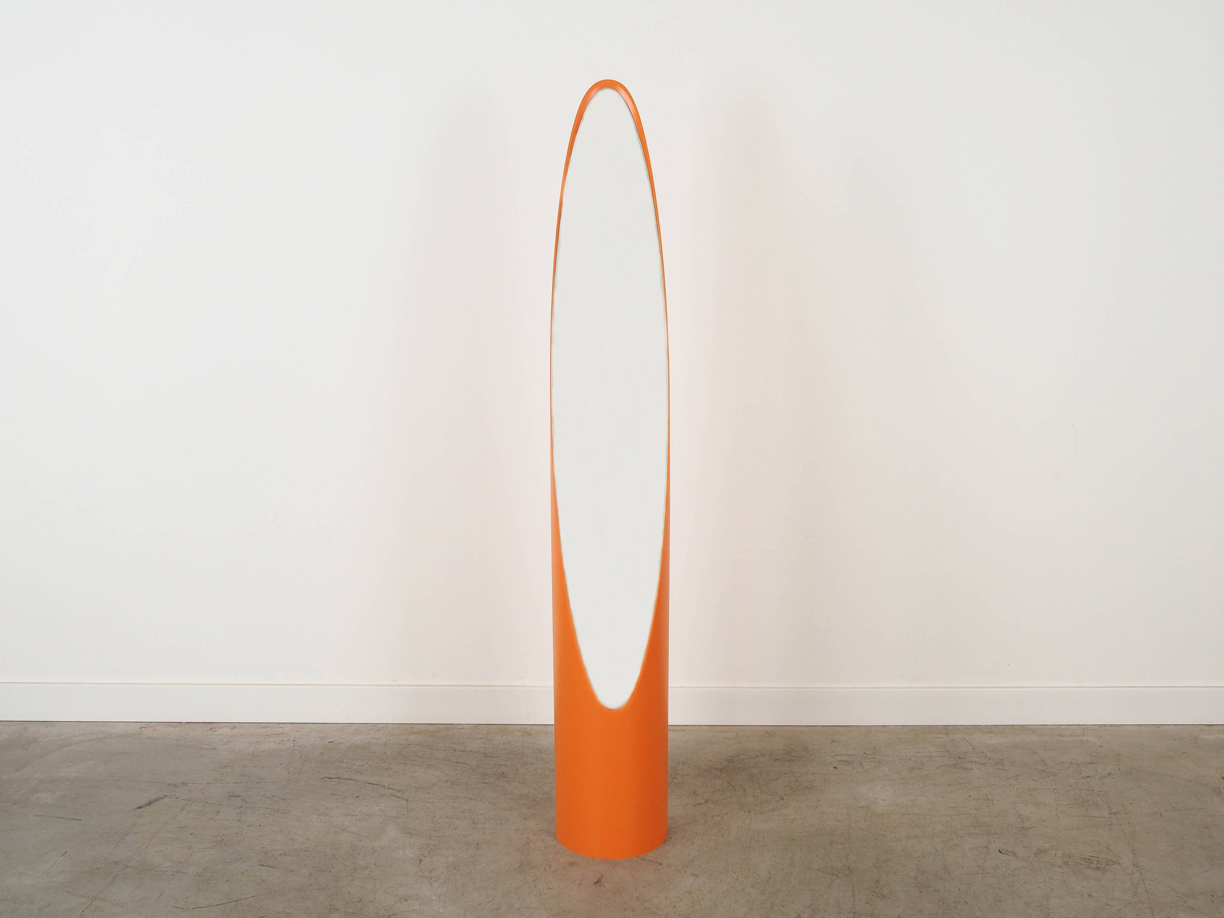 Orange ‘Lipstick’ mirror, Italian design, 1970s, designer: Rodolfo Bonetto