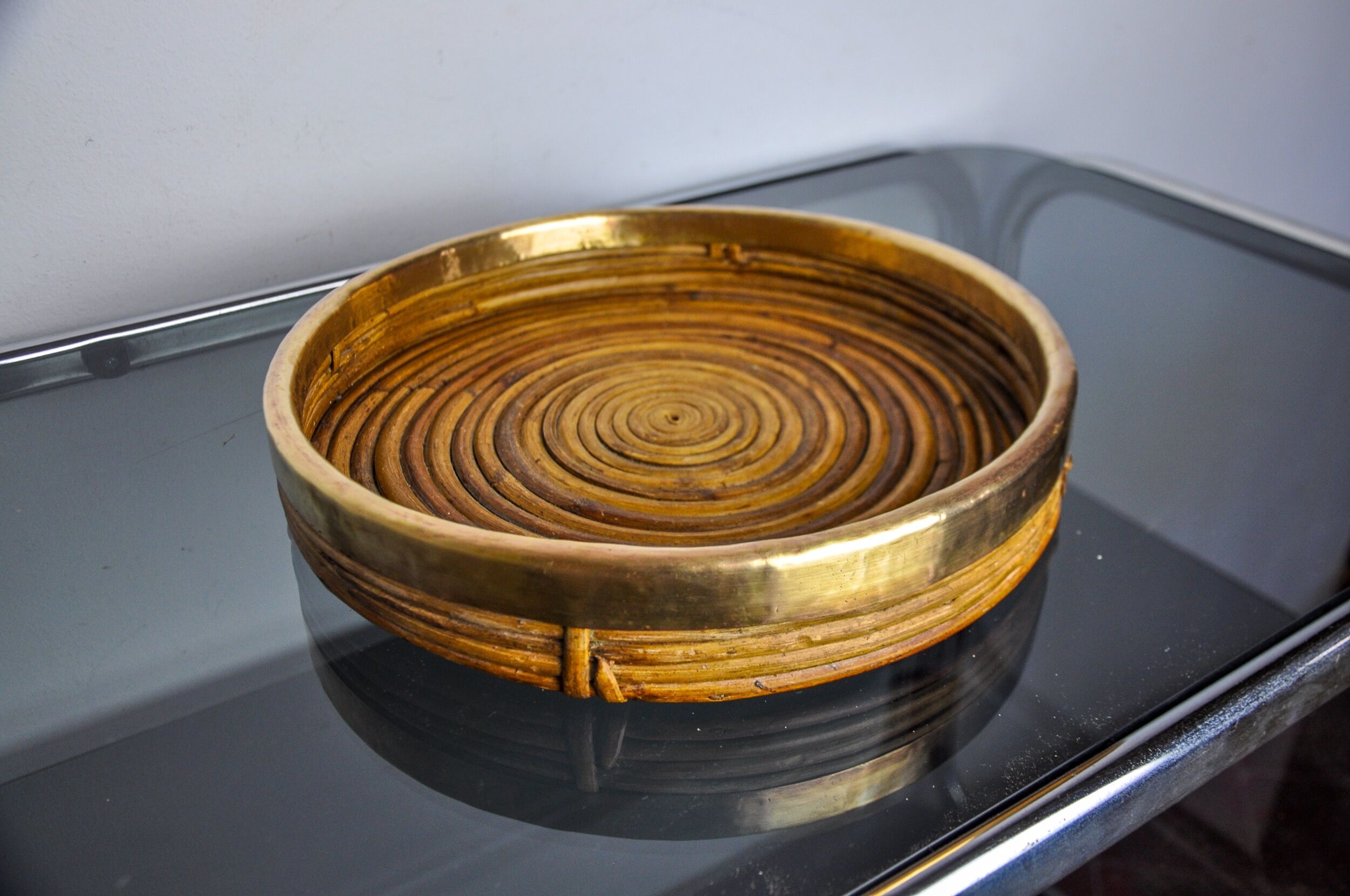 Rattan and brass top, Italy, 1970