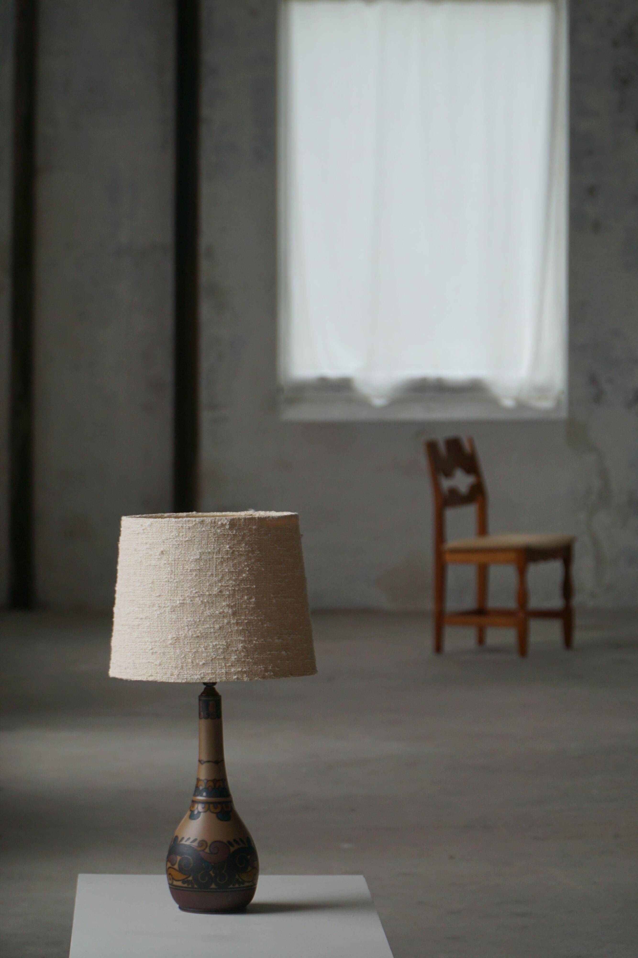 Art Nouveau table lamp in coloured terracotta by L. Hjorth, Bornholm, 1930s.