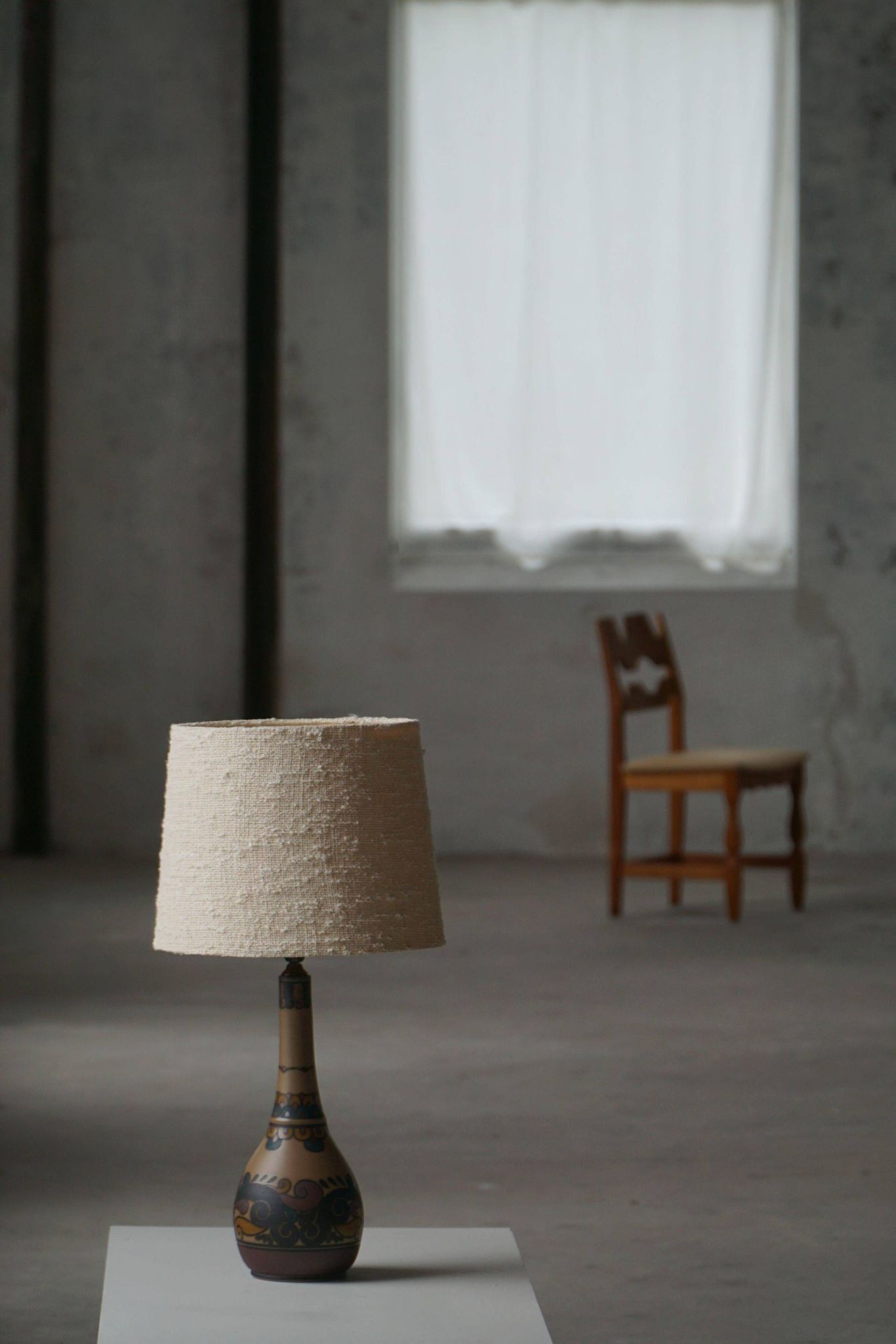Art Nouveau table lamp in coloured terracotta by L. Hjorth, Bornholm, 1930s.