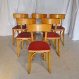 Six vintage Baumann bistro chairs in blond wood