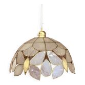 Vintage mother-of-pearl and brass lampshade pendant with butterfly decorations