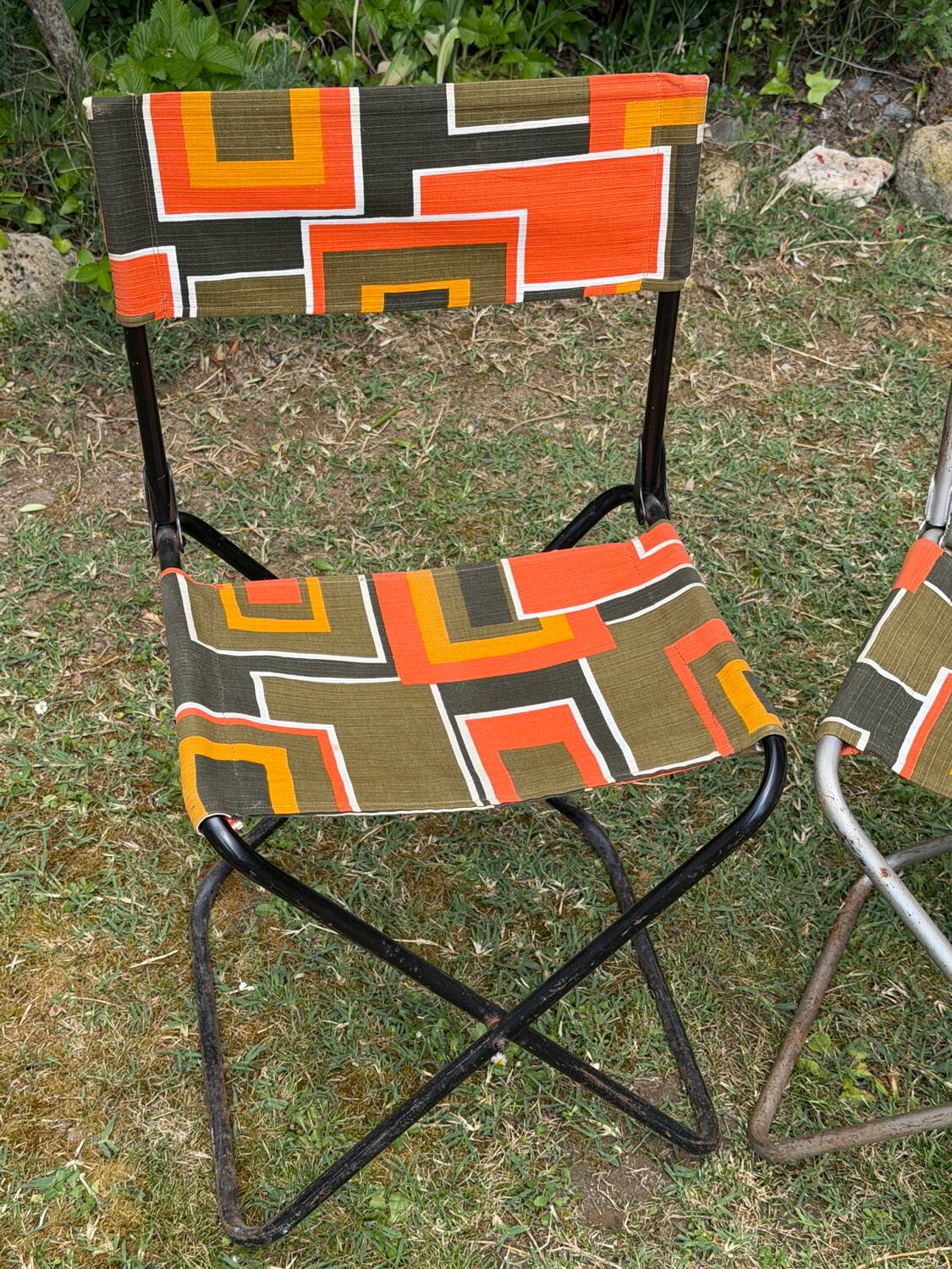 Pair of vintage folding camping chairs - BHV Paris (1970s)