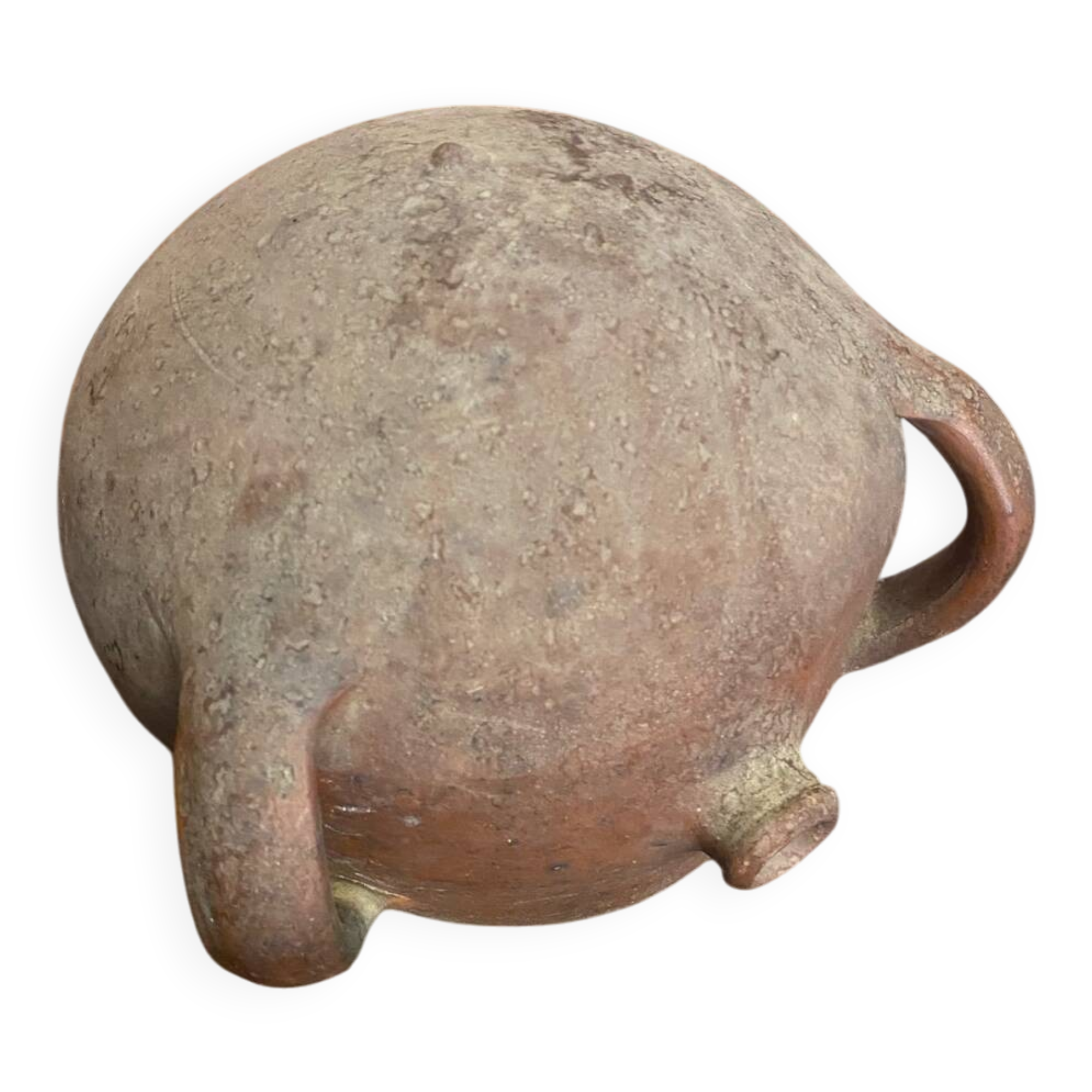 Ancient Glazed Stoneware Cruché with Double Handle, 19th Century Vintage