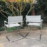 Pair of cantilever armchairs in grey leather made in italy
