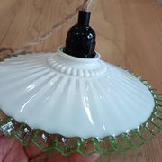 Portable lamp in pale green and white glass