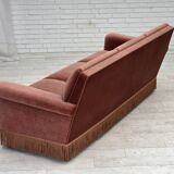 1970s, Danish 3-seater sofa, salmon pink furniture velour, beech wood.