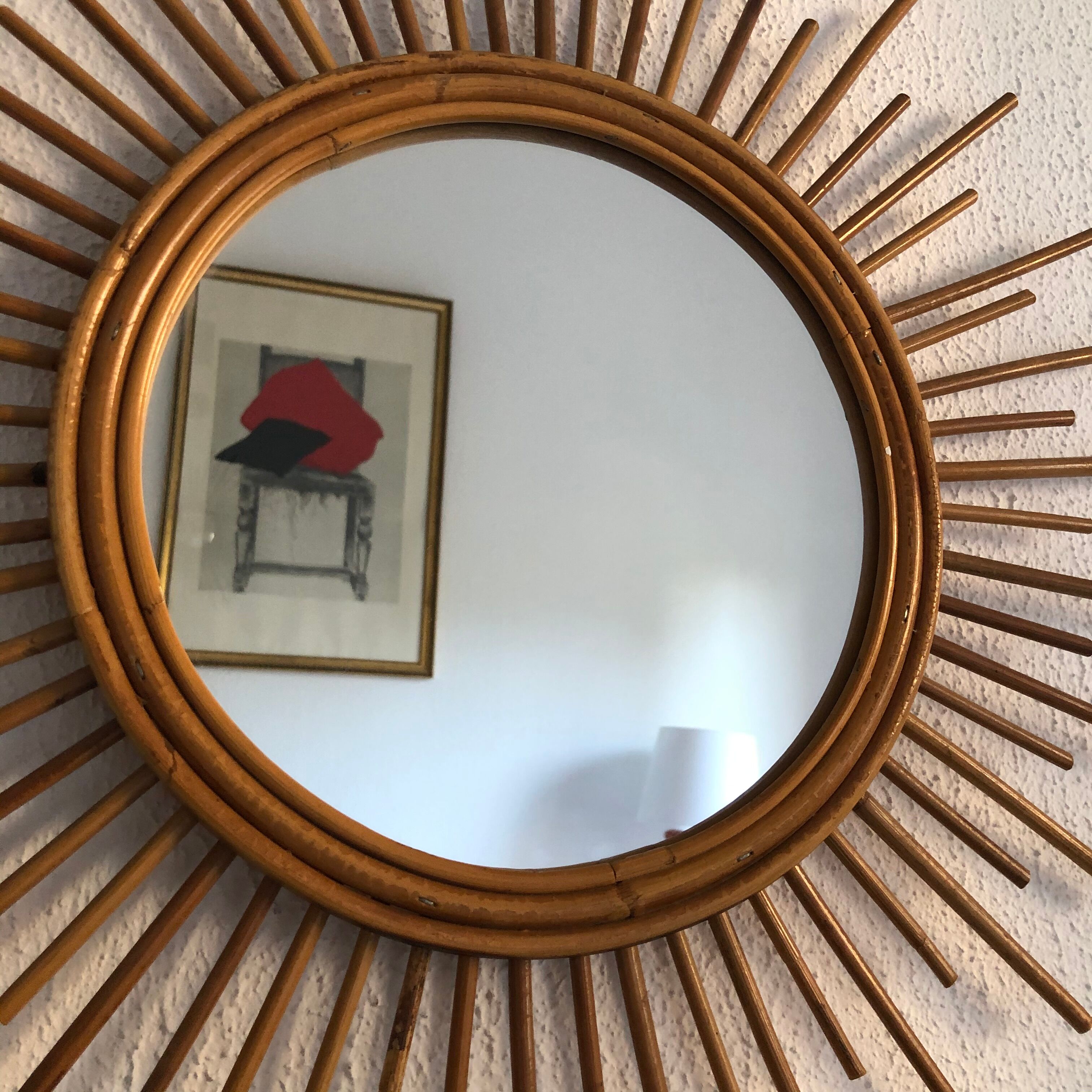 Vintage rattan sun mirror 1960 - 52 cm