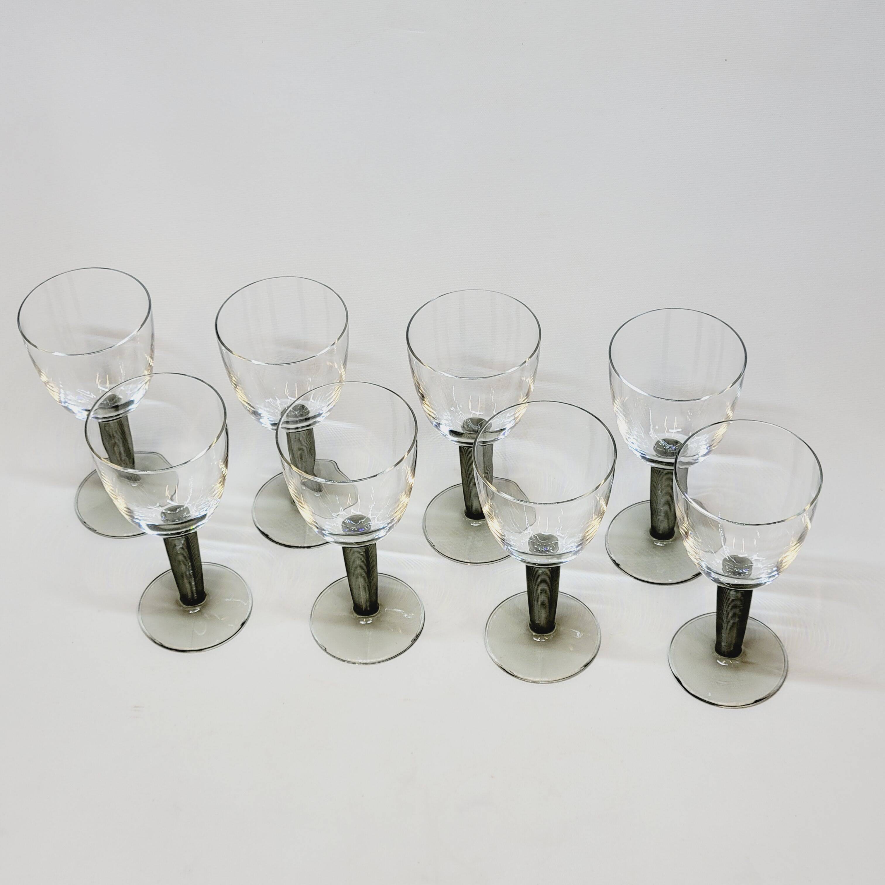 8 Bormioli Rocco Vintage Crystal Water Glasses with Grooved Grey Base