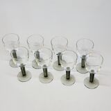 8 Bormioli Rocco Vintage Crystal Water Glasses with Grooved Grey Base