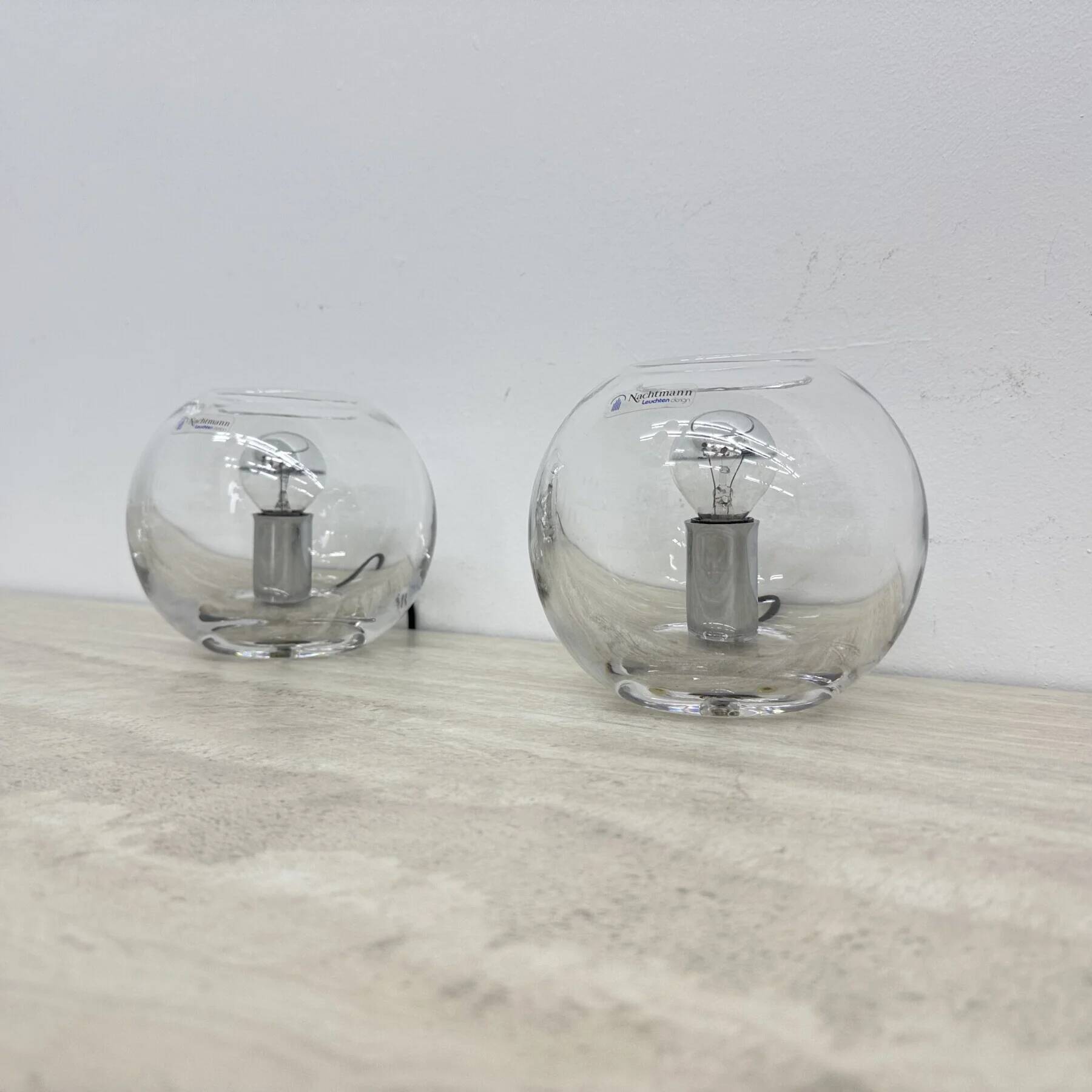 Pair of Nachtmann Leuchten design sphere crystal table lamps, 1970s