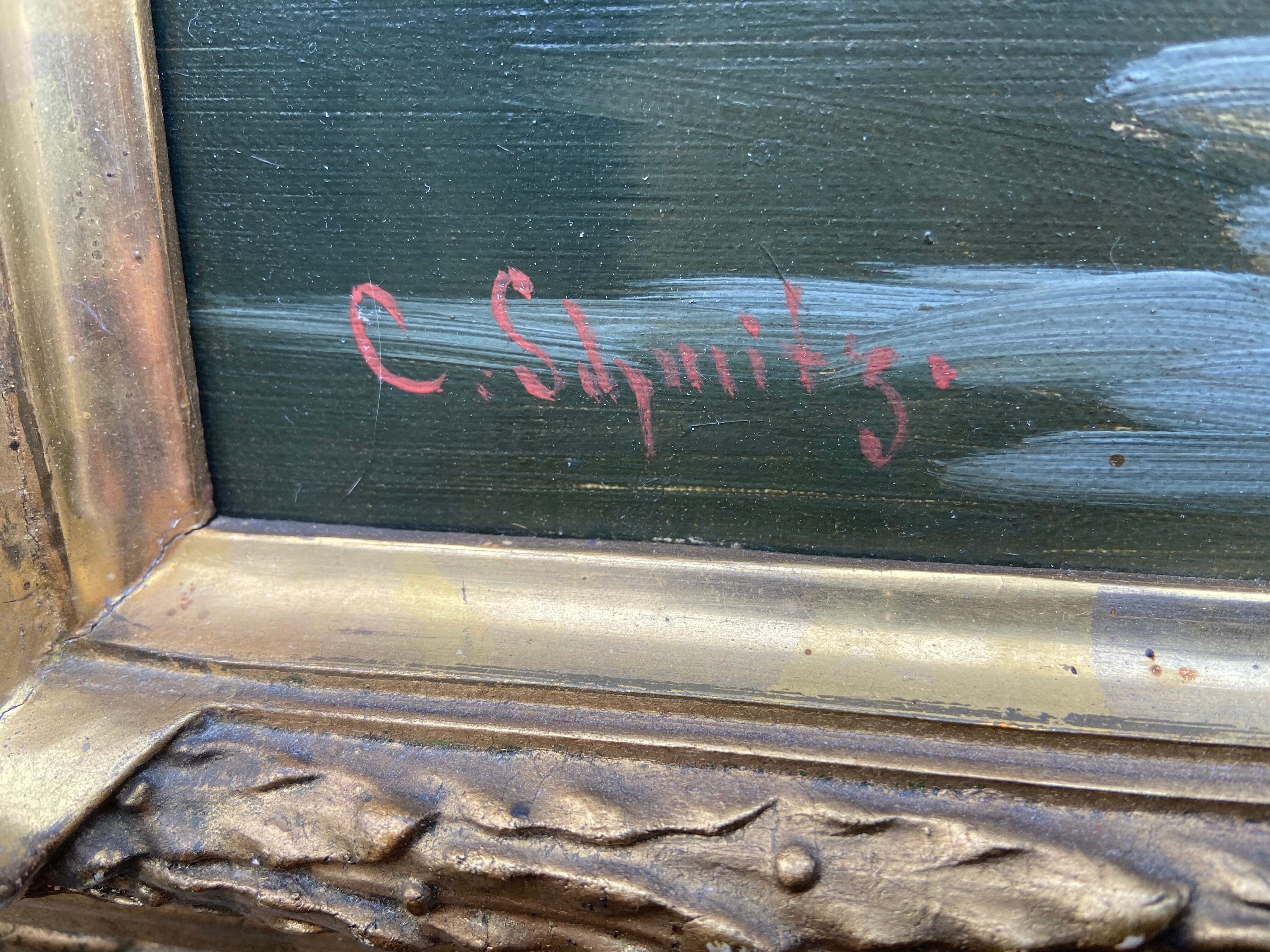 Table oil on canvas french Oil on canvas XIX Eme School of Barbizon Signed SCHMITZ