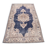 4x7 Beige & Blue Wool Vintage Rug, Handwoven Persian Rug, 116x198Cm