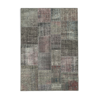 Handwoven Turkish Contemporary 171 cm x 240 cm Grey Patchwork Carpet