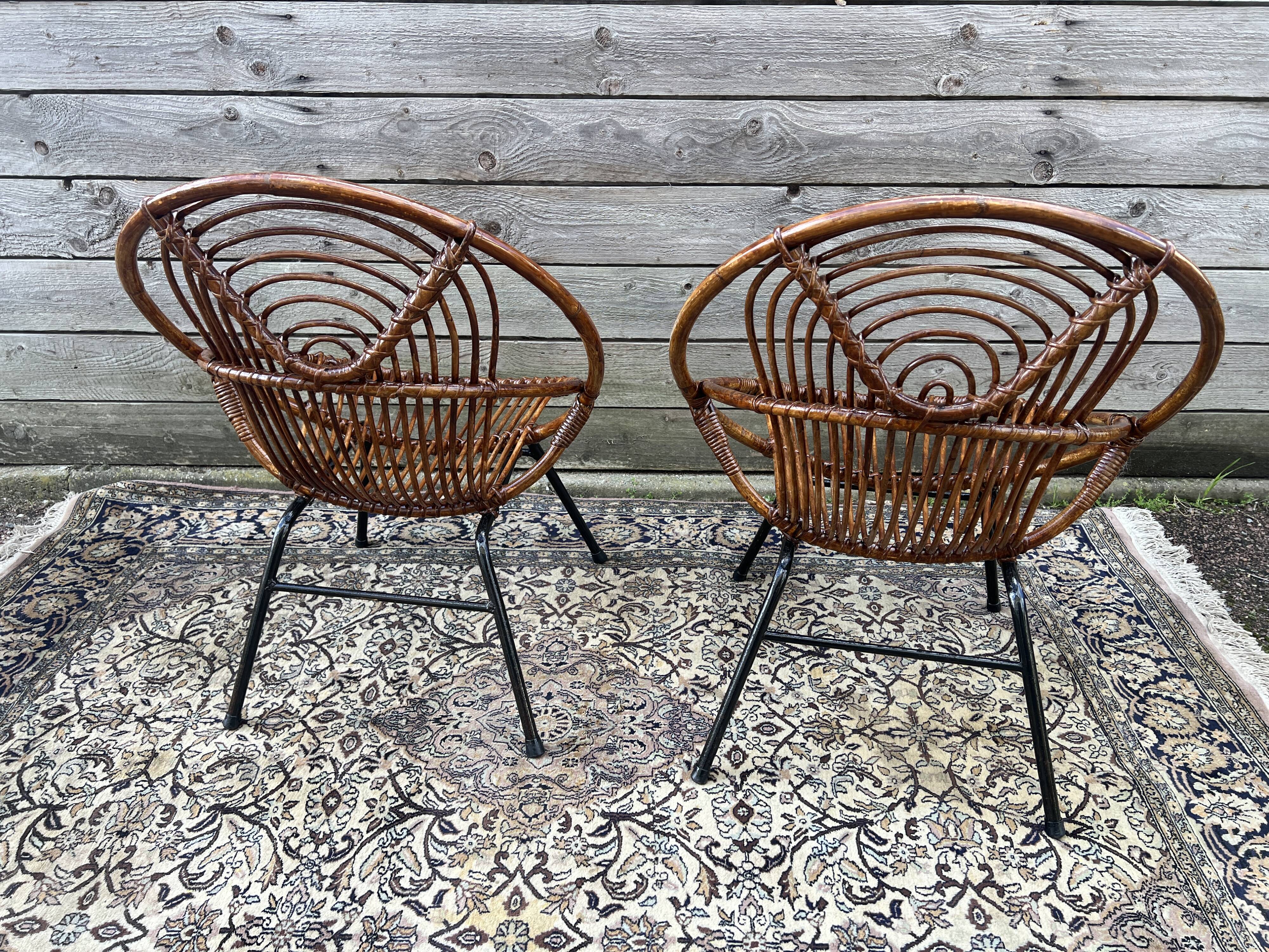 Pair of rattan armchairs, metal legs CIRCA 1950