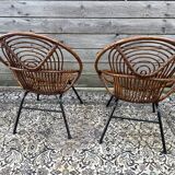 Pair of rattan armchairs, metal legs CIRCA 1950