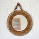 Vintage Bamboo Sunburst Wall Mirror / Mid Century Boho Decor 1970's