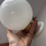 Set of two white opaline ball wall lights