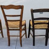 4 mismatched wood and straw chairs