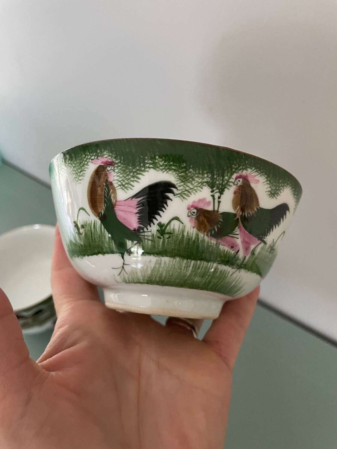 Set of 4 Chinese porcelain bowls, rooster patterns.