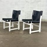 Vintage Spanish black leathe child chair
