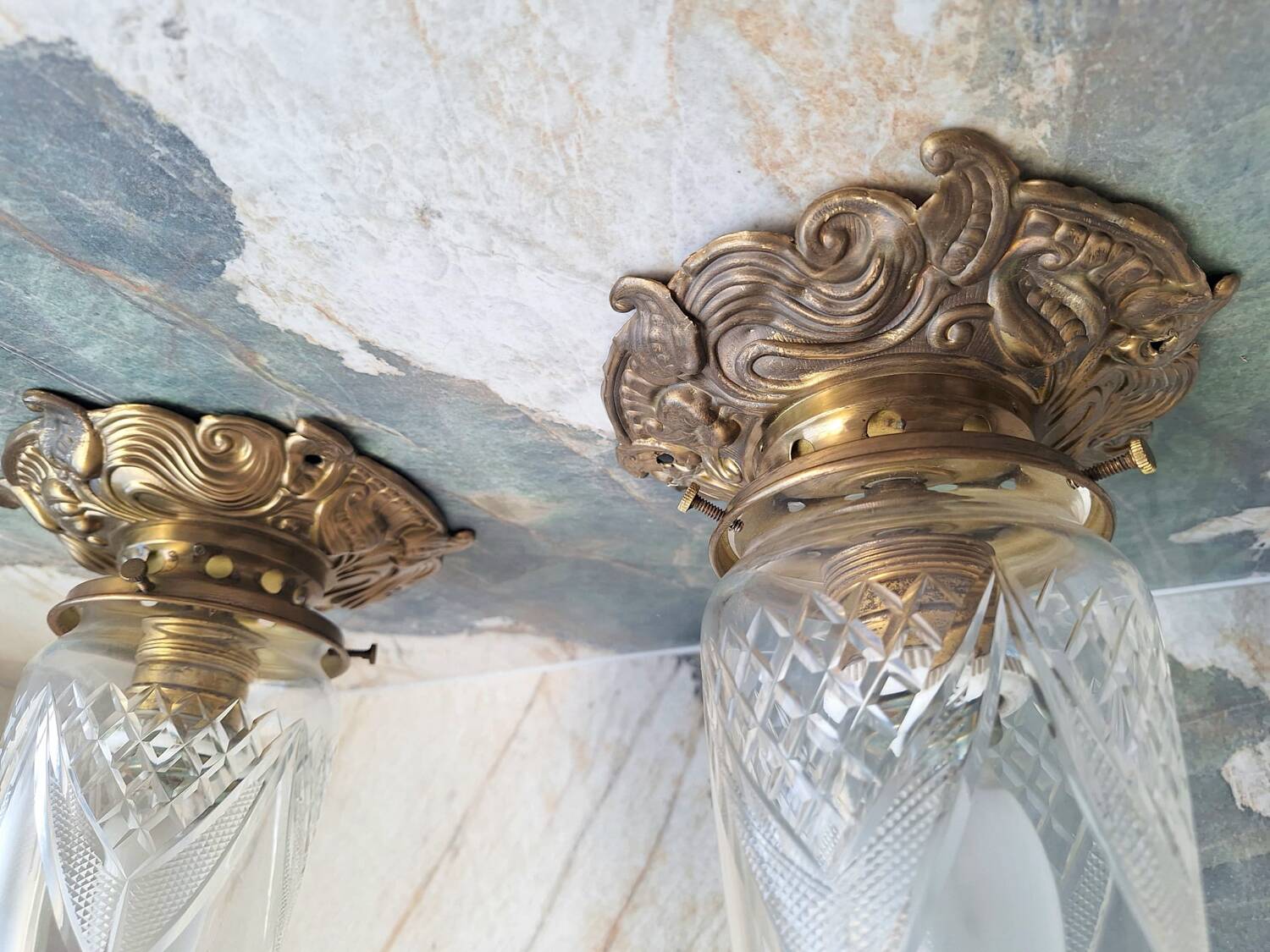 Pairs of art deco ceiling lights, antique lighting fixtures