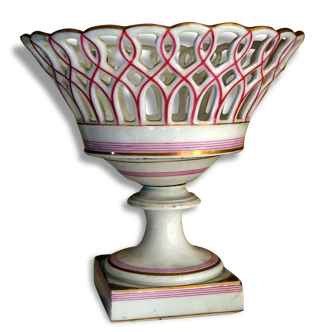 Coupe ajourée ancienne porcelaine bicolore (réparation)