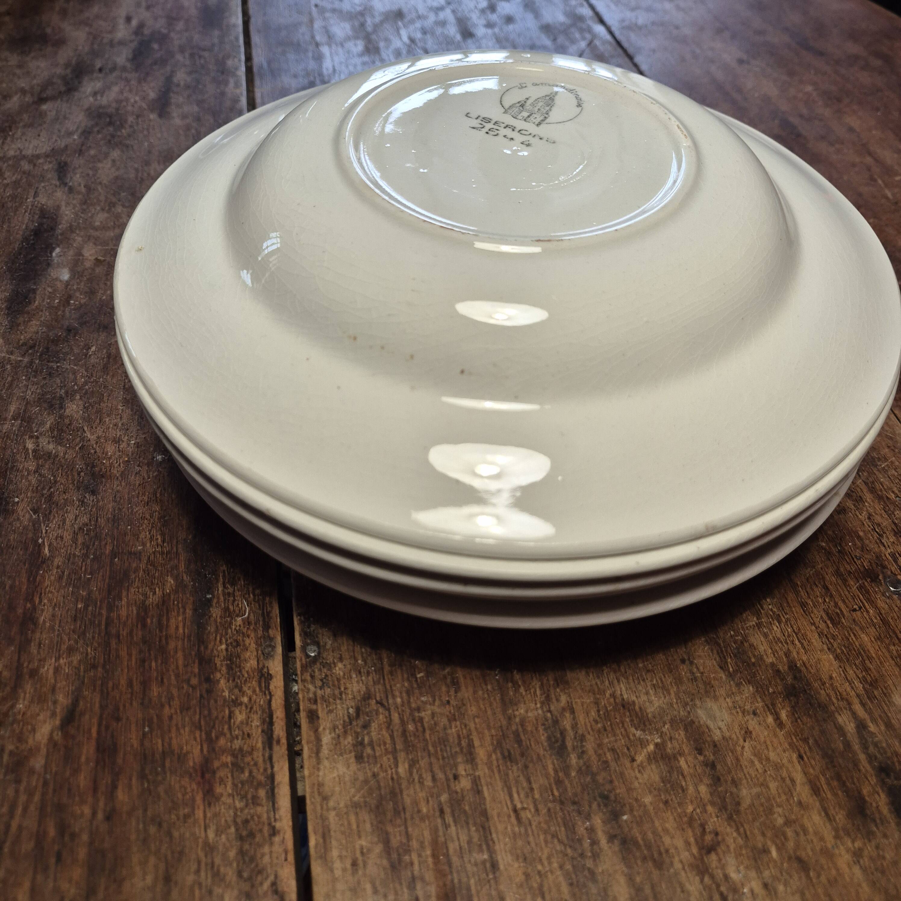 5 deep plates with green edges